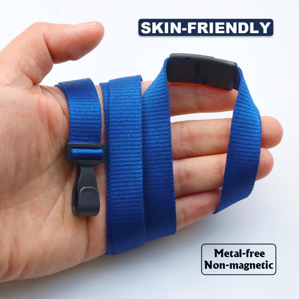 100 Pack Bulk Polyester Breakaway Lanyards with Plastic No Twist Clip & Safety Breakaway Clasp-Great for Radiology-School Hospital-MRI Safe-Neck Strap I.D. Badge Holders 36”(Blue)
