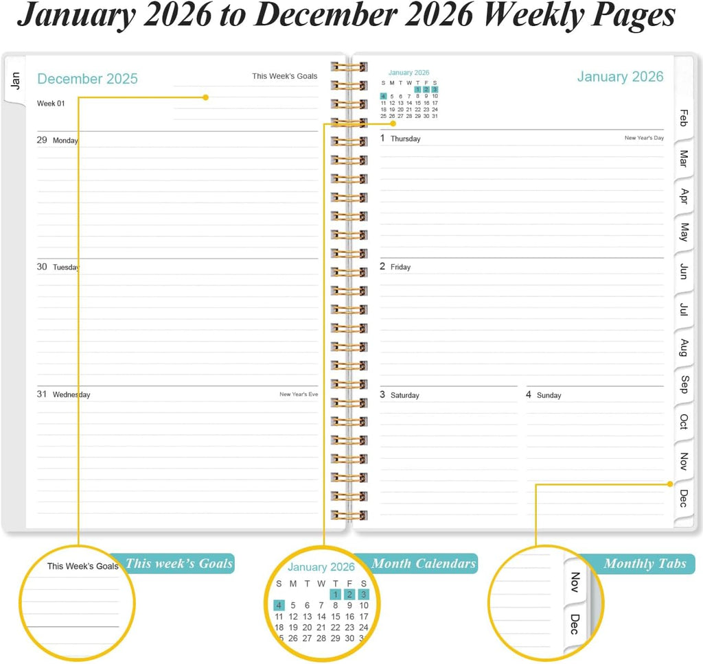 (3-Pack) 2026 Planner - A5 Weekly & Monthly Planners Spiral Bound, January 2026 - December 2026, 2026 Planner with Flexible Cover, Tabs, Inner Pocket, 6.4" x 8.5", Pink