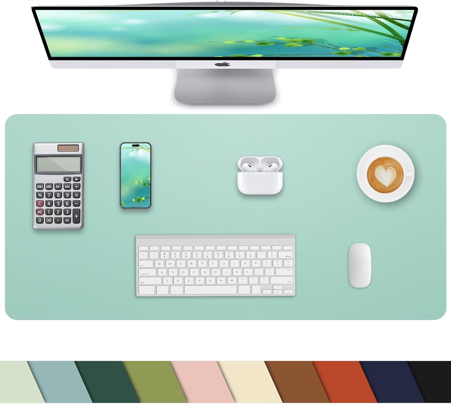 Non-Slip Desk mat,PULeather Desk Pad Protector, Office Desk Mat, Large Mouse Pad,Desk Blotter, Laptop Desk Pad, Waterproof Desk Writing Pad for Office and Home (Turquiose, 35.4" x 17")
