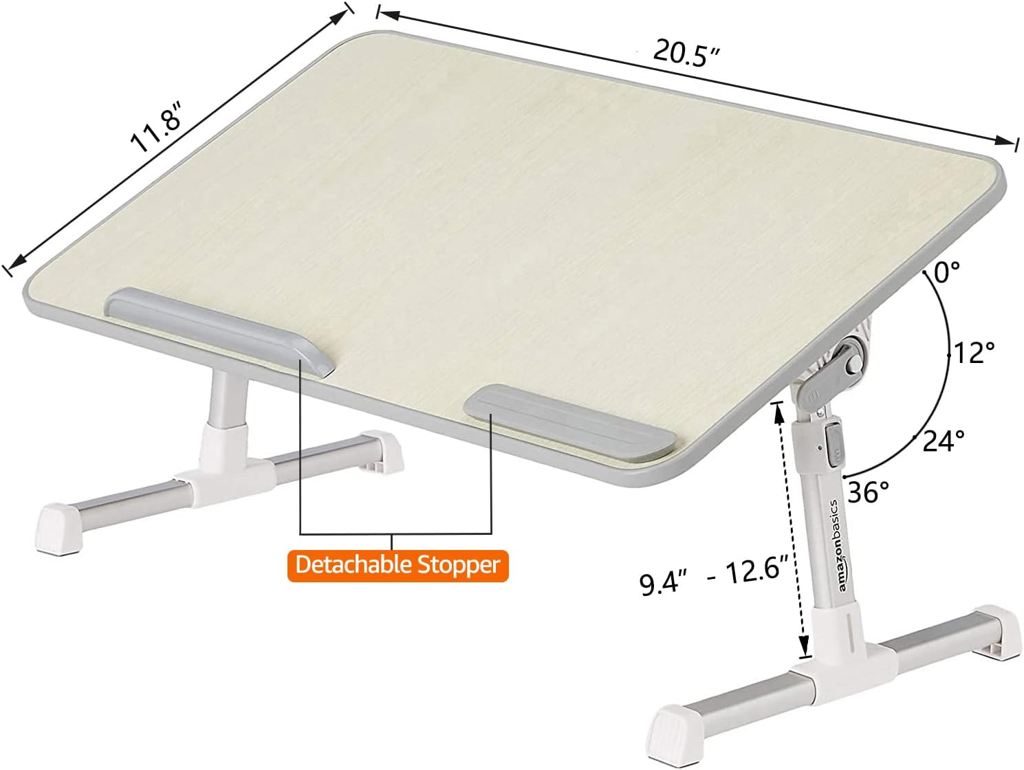 Amazon Basics Adjustable Tray Table Lap Desk Fits up to 17-Inch Laptop, Medium, 12"x20", Cream