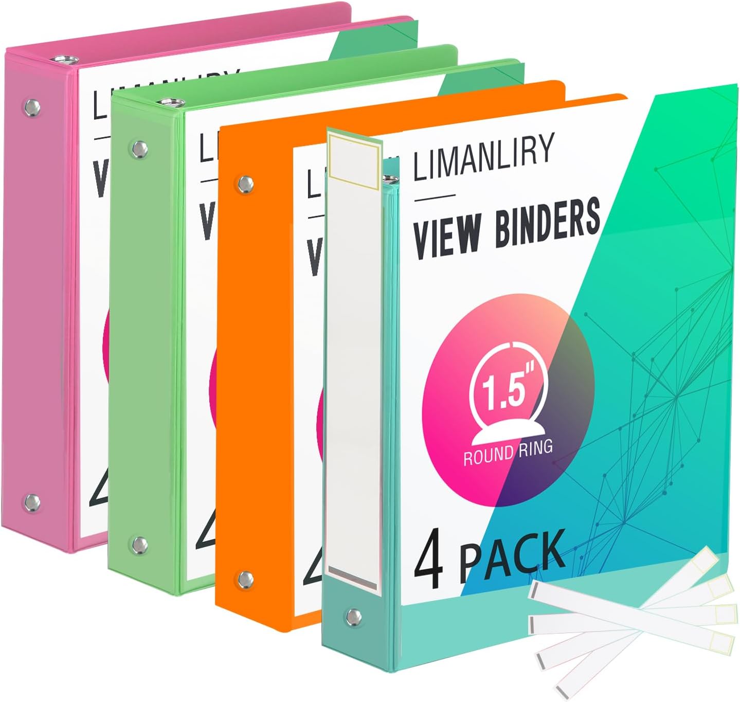 3 Ring Binders,1.5 inch Round Ring View Binders Holds 11"*8.5" Papers,Assorted Colors,4 Pack