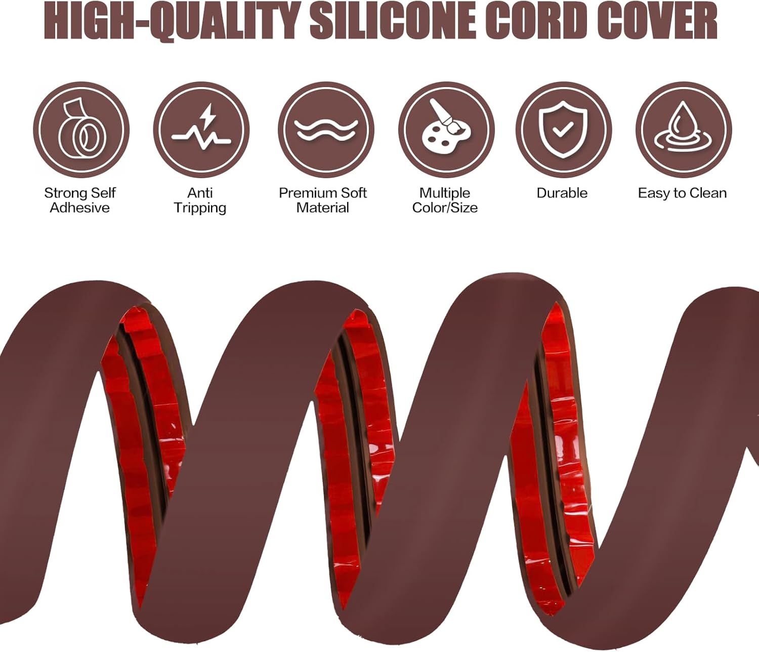 Floor Cord Cover Self Adhesive Cord Hider,10FT Cable Management, Extension Strip Protector for Wires, Prevent Cable Trips for Offices, Gyms, Exhibitions Cavity:0.51"(W) x 0.3"(H) Coffee