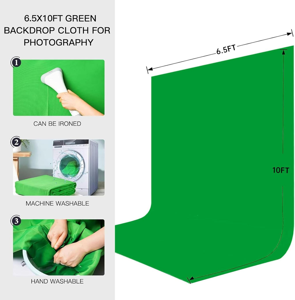 Green Screen Backdrop with Stand Kit, 6.5 X 10 Ft Green Screen, 6.5 X 6.5 Ft Backdrop Stand with Carrying Bag and 6 Clamps for Photography Studio,Streaming, Video conferences, Interviews, Chromakery