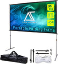 Akia Screens 120 inch Portable Outdoor Projector Screen with Stand and Bag 16:9 8K 4K Ultra HD 3D Adjustable Height Foldable Projection Screen Silver for Movie Video Home Theater AK-OS120H1