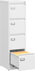 SISESOL 4 Drawer File Cabinet with Lock and Tag,White Vertical File Cabinet,Narrow Locking Filing Cabinets with Drawers,Metal Filing Storage for Home Office Fit A4 Legal/Letter Size,-Assembly Required
