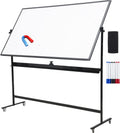 72" x 48" Double-Sided Mobile Whiteboard with Stand, Extra Large Rolling Magnetic Dry Erase Board, Reversible Black Frame Whiteboard for Office, Classroom, Heavy-Duty Presentation Easel