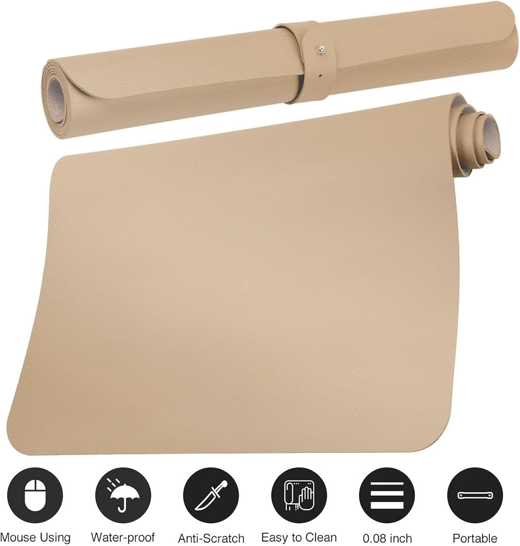 Boutilon Leather Desk Pad Protector,Non-Slip Mouse Pad,Laptop Desk Pad,Office Mouse Mat,Waterproof Leather Desk Blotter,Desk Writing Pad for Office and Home (L-Beige,35"x 17")