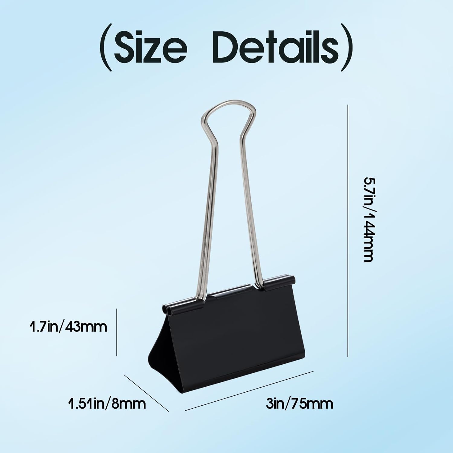 Jumbo Binder Clips 3 Inch, Black, Binder Clips Extra Large Heavy Duty for Office Supplies (6)