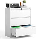 3 Drawer Lateral File Cabinet, Metal Filing Cabinets for Home Office, Steel Storage Wide File Cabinet for Letter/Legal/F4/A4 Size with Hanging Bars, Assembly Required (White)