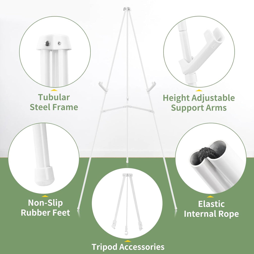 1 PCS White Easel Stand for Wedding Sign Stand, 65 Inch Adjustable Metal Easels for Display, Portable Folding Easel for Wedding, Display Show, Arts, Poster with Portable Bags