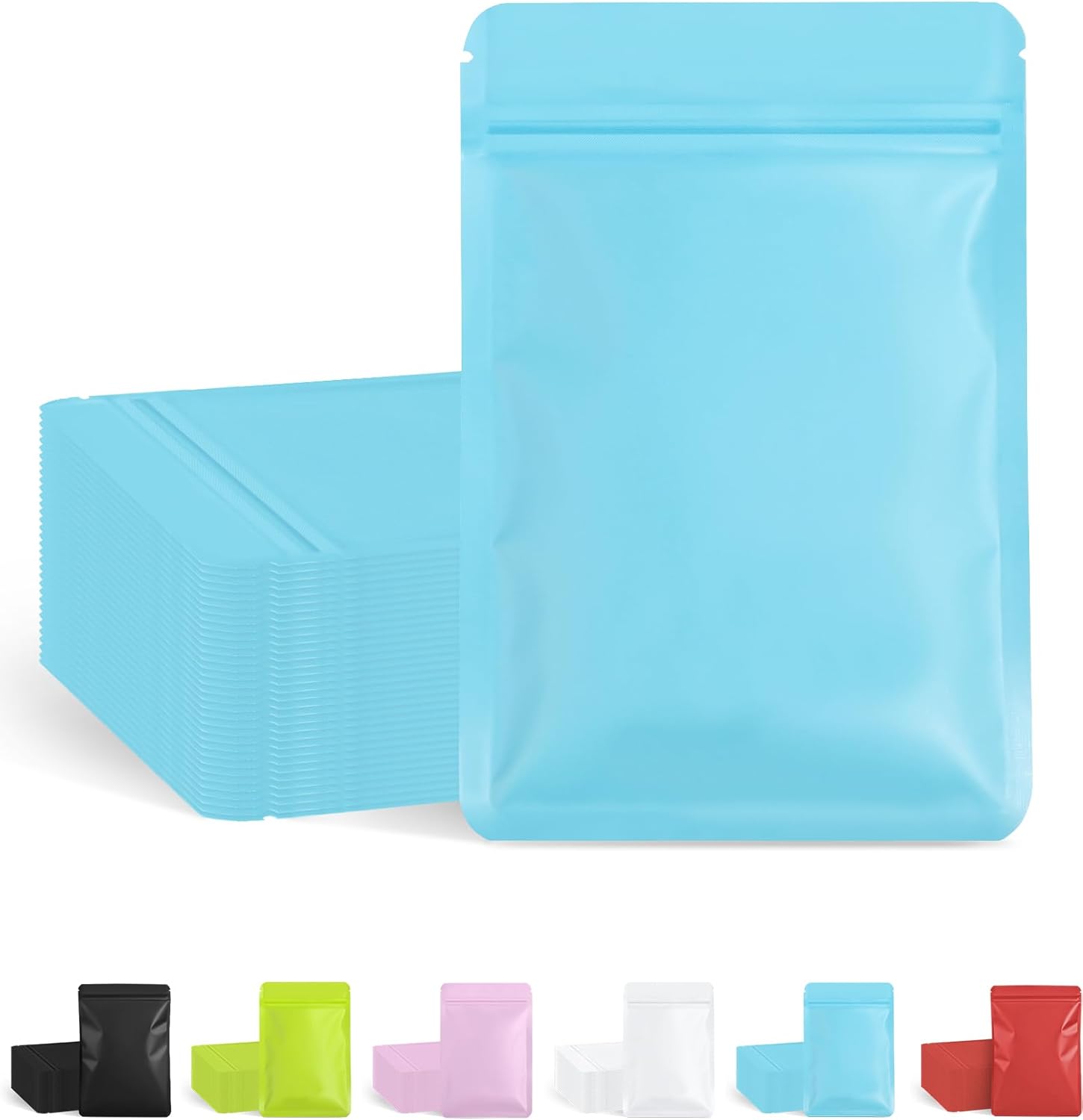 100 Pack Resealable Packaging Bags for Small Business Double-Sided Color Smell Proof Bags for Food Storage Flat Bags (Blue, 4" x 6")