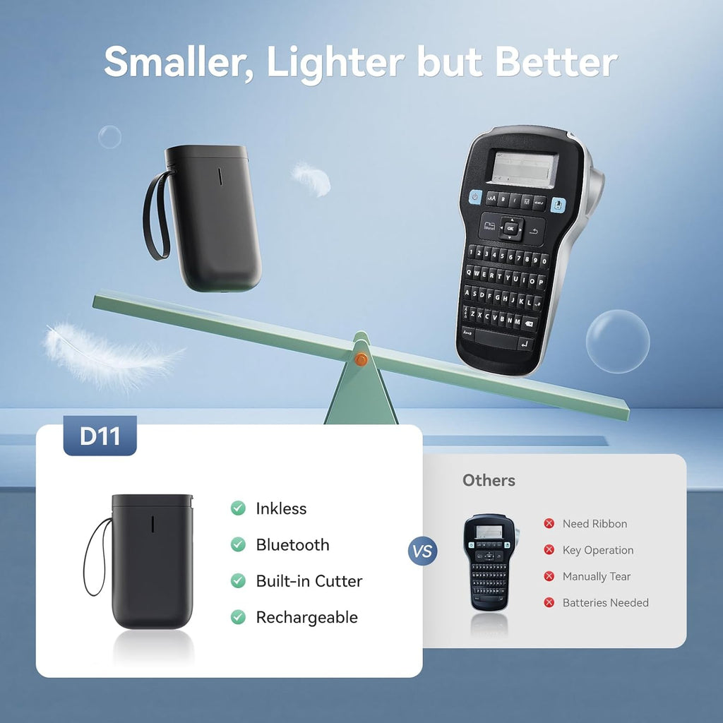 NIIMBOT Label Maker Machine D11 Label Printer Portable Wireless Connection Multiple Templates Available for Phone Easy to Use Office Home Organization USB Rechargeable