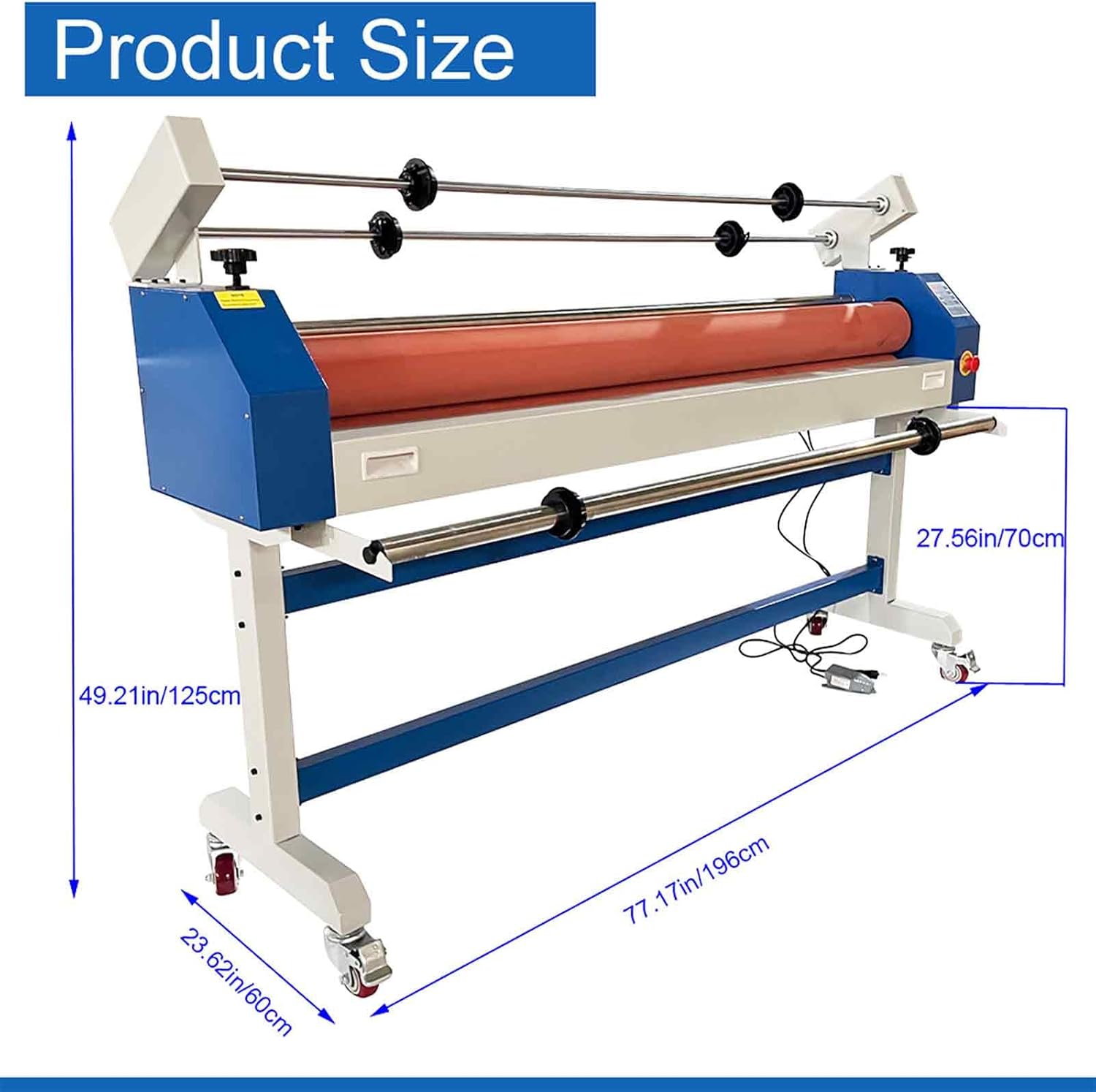 63in(1600mm) 110V Semi-auto Cold Laminating Machine with Soft Rubber Roller, Electric/Manual, Adjustable Speed Laminator with Foot Pedal, for Cold Mounting Photos