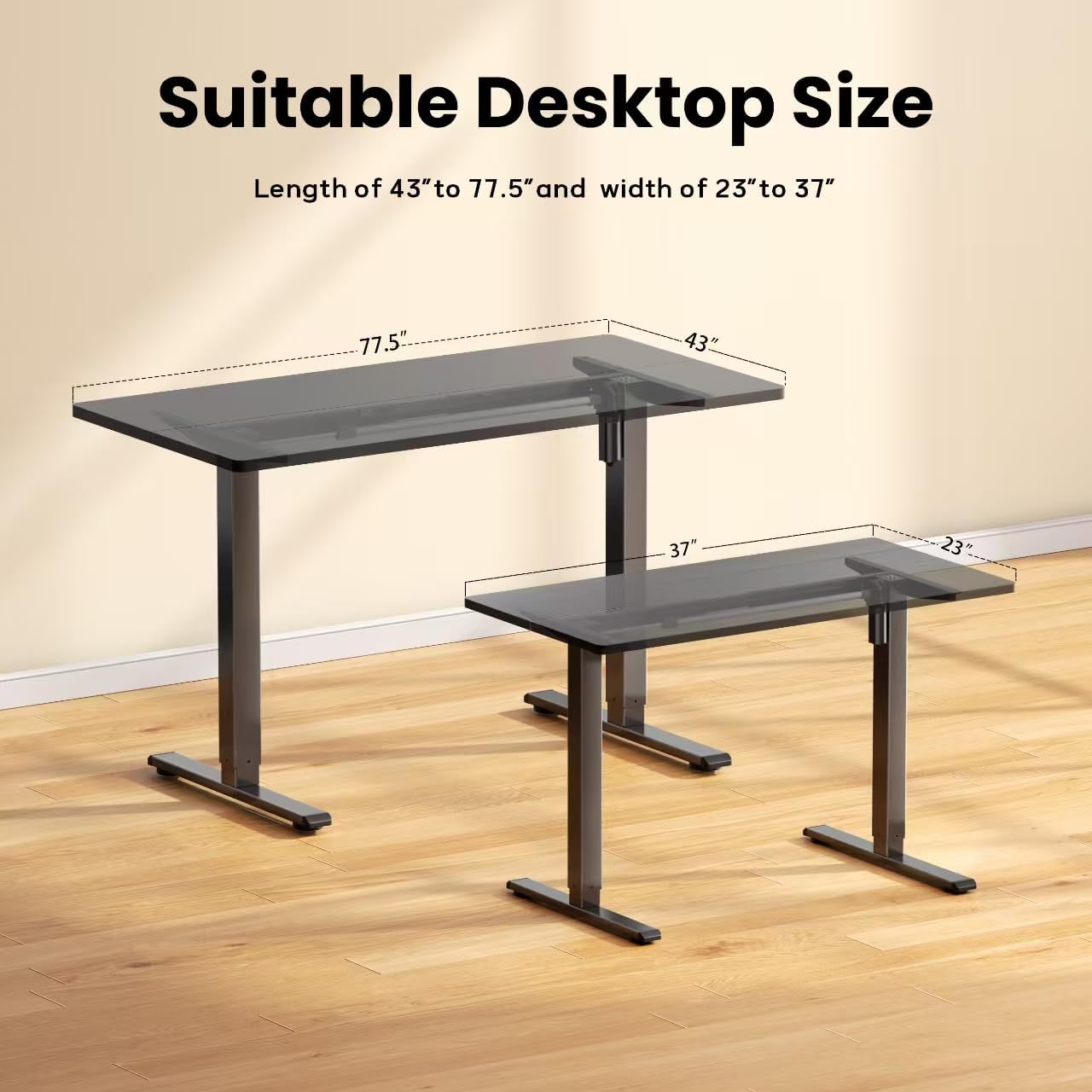 Electric Standing Desk Frame,Memory Controller Height Adjustment,176lbs Weight Capacity,For 37 to 77.5" Desktop,Ergonomic Sit Stand Desk Base for Home Office,Black Frame Only