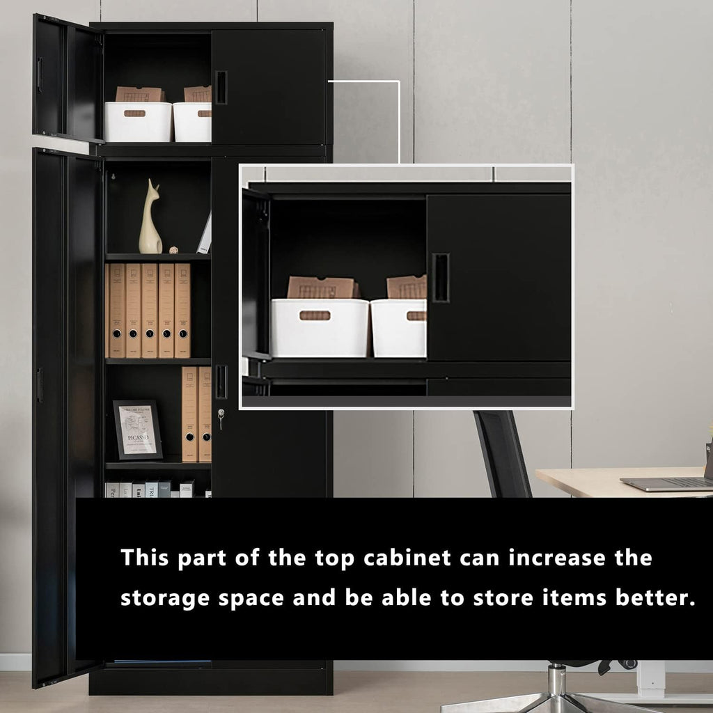BESFUR Metal Storage Cabinet 87" H,Tall Locking Storage Cabinets with Top Cabinet and 4 Adjustable Shelves for Home Office, Garage,School, Apartment, Warehouse, Utility Room，Black