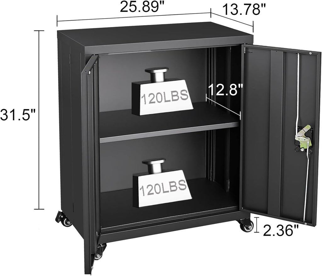 GREATMEET 31.5" H Lockable Storage Cabinet, Small Locking Cabinet with Doors and Adjustable Shelves, Metal Garage Storage Cabinets, Utility Cabinets for Office,Home,Garage,Classroom, Black