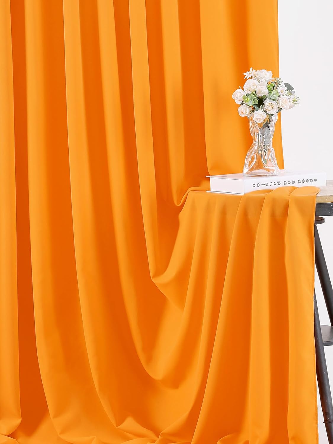 Orange Backdrop Curtains 4 Panels 5ft x 10ft Polyester Wrinkle Free Fabric Photo Drapes for Backdrop Parties Home Halloween Decorations