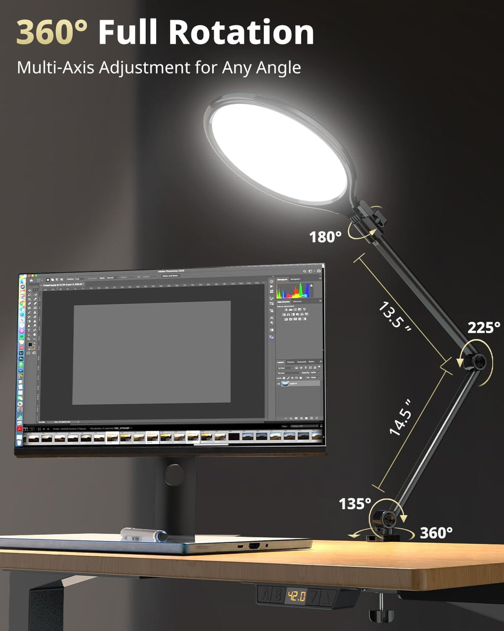 UBeesize 10" Key Light for Streaming, Desk Ring Light with Adjustable Arm (1 Pack), Zoom Lighting for Home Office, Gaming, Podcast, Video Calls, and Recording