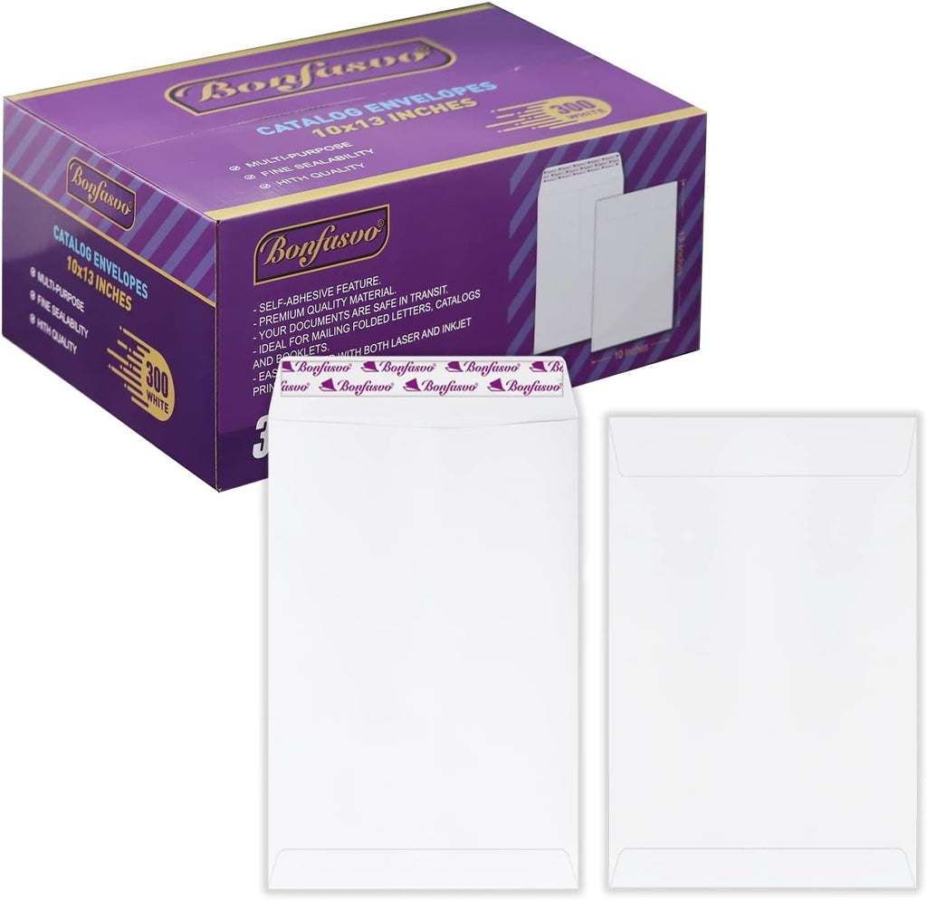 300 Pack 10x13 White Catalog Envelopes Peel & Seal Security Mailing Envelopes 120GSM Kraft Paper self Seal Envelopes for Invitations Papers Photos Documents Pictures Papers Files