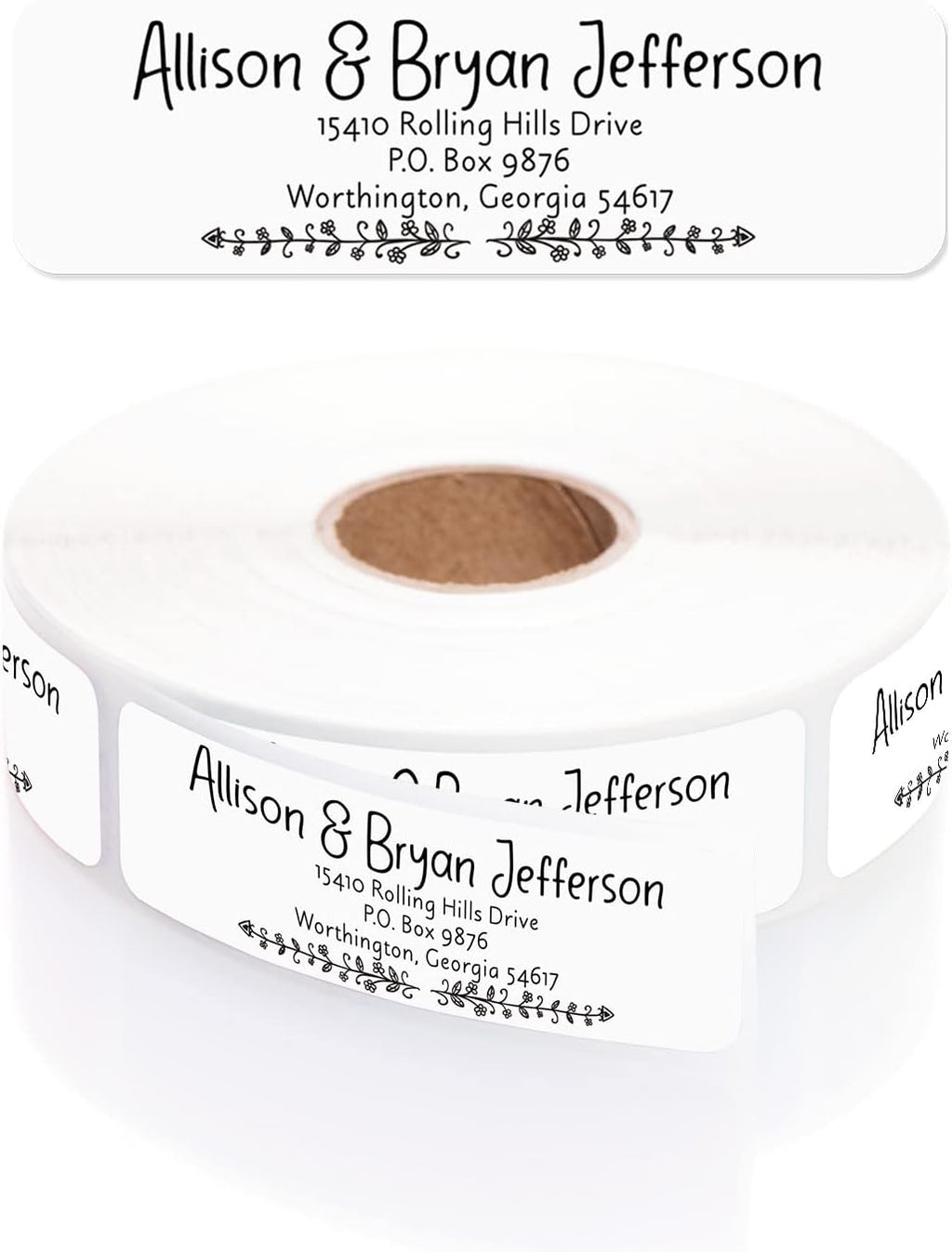 Black and White Botanical Rolled Address Labels / 250 Personalized Return Address Labels/Designer Address Stickers in Elegant Plastic Dispenser