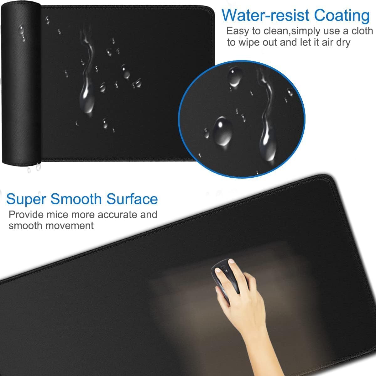 Large Mouse Pad, 35.42x15.7 inch Large Gaming Non-Slip Mousepad, Water Resist Computer Keyboard Mouse Mat Rubber Base Long Desk Mouse Pad for Work & Gaming, Office & Home, Black