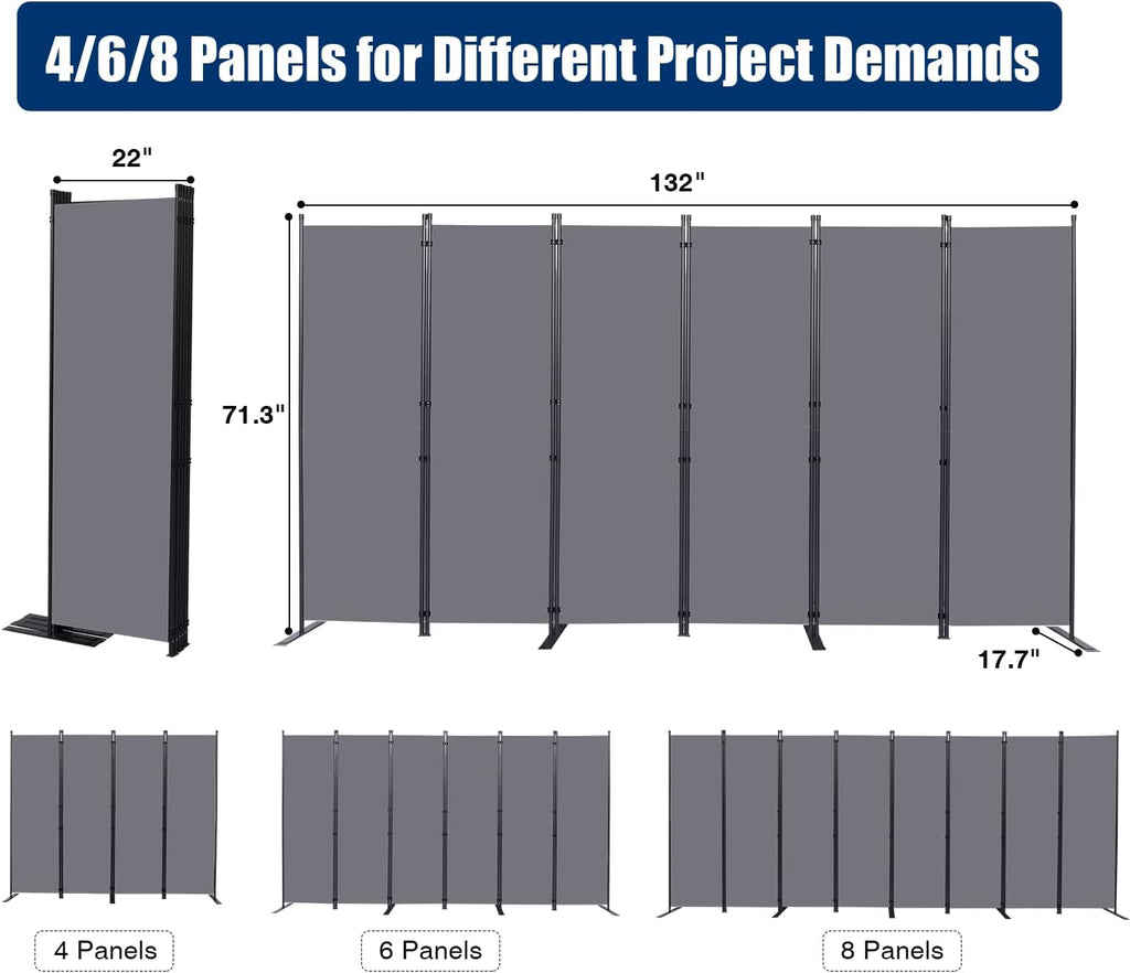 Room Divider 6FT Portable Room Dividers and Folding Privacy Screens, 132'' W Fabric Divider for Room Separation, 6 Panel Partition Room Dividers Freestanding Wall Divider Screen for Dorm Studio Office