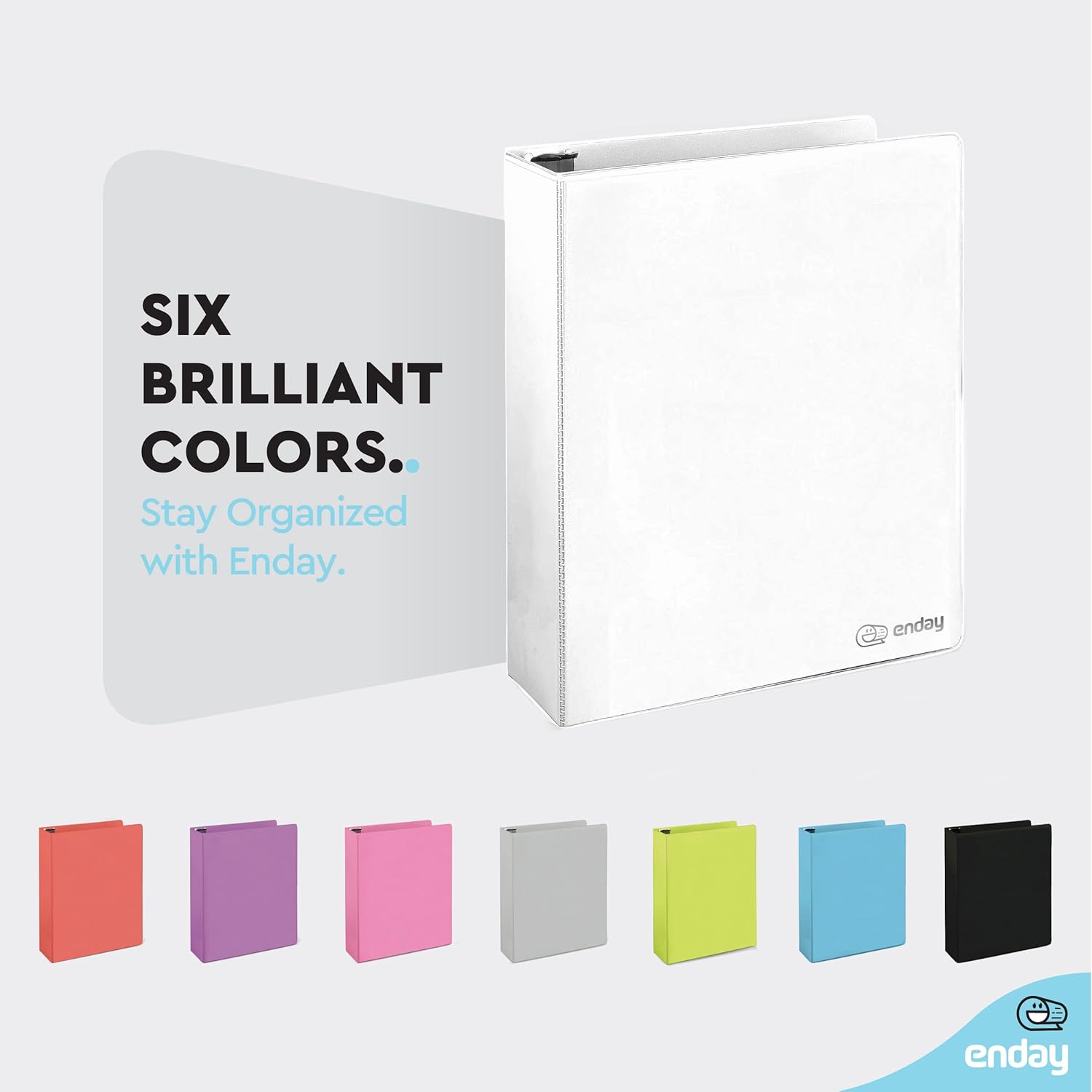 3 Ring Binder 1.5 Inch White, 1 ½ inch Binder Clear View Cover with 2 Inside Pockets, Colored School Supplies Office and Home, 6 Pack – by Enday