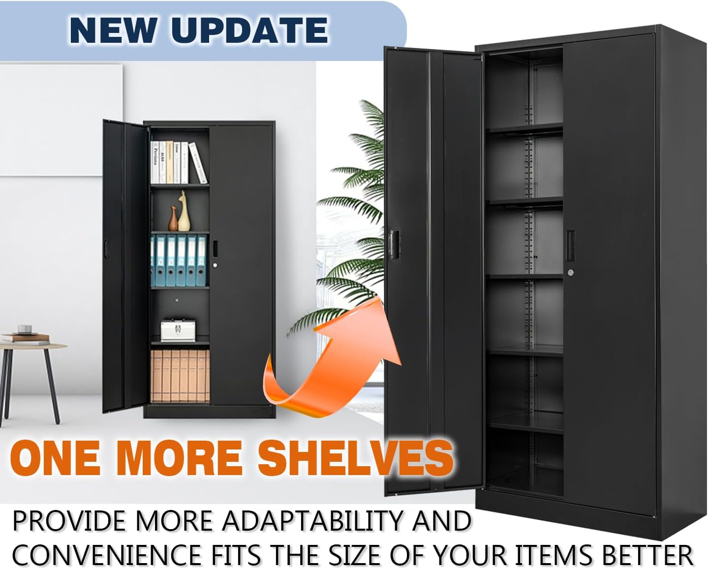 BESFUR Metal Cabinet with 5 Adjustable Shelves and Doors, Locking Storage Cabinet for Garage, Classroom and Office - Black