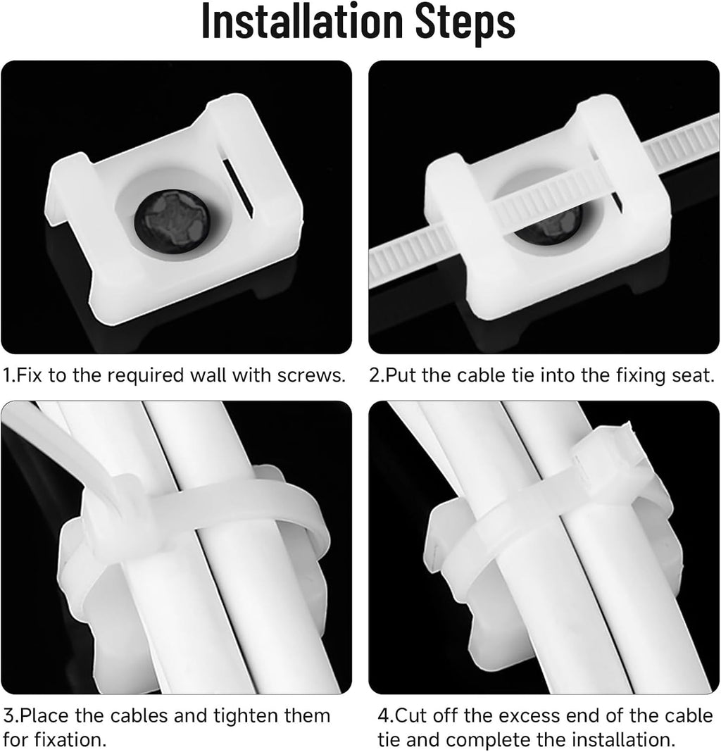 100Pcs Cable Zip Tie Mounts Kit, 0.9in Plastic Zip Ties with Screw Hole, White Zip Tie Anchors, Sturdy Zip Tie Mounting Squares Base with Tapping Screw for Wire Organizer (White, 0.9 inch)