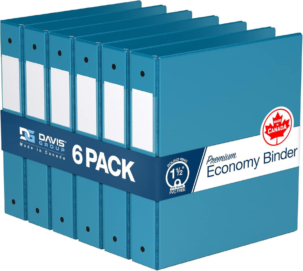 Premium Economy 6-Pack 3-Ring Binders for School or Office, Round-Ring Binders, 1.5 Inch, Turquoise