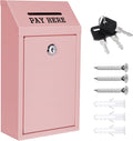 Metal Donation Box Collection Safe Suggestion Box with Lock Wall Mounted Mailbox Delivery Ballot Case Key Drop Case for Home Office Outdoor Door (Pink, 10.24 x 5.71 x 2.95 Inch)