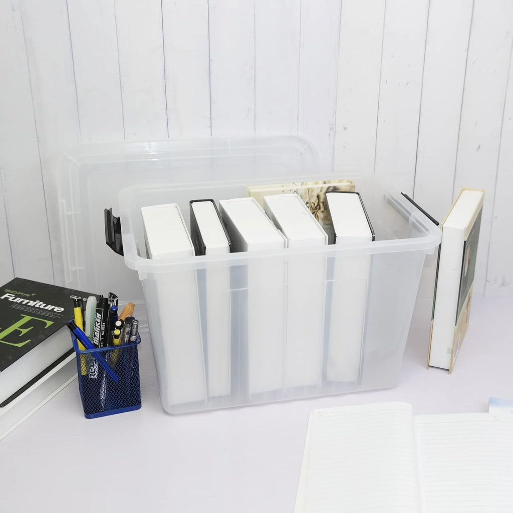 Wekioger 22 Quart Plastic Container Box with Lid, Set of 4 Latching Storage Bin with Handle, Clear