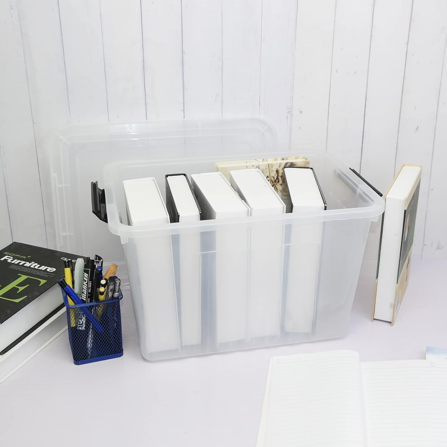 Wekioger 22 Quart Plastic Container Box with Lid, Set of 4 Latching Storage Bin with Handle, Clear