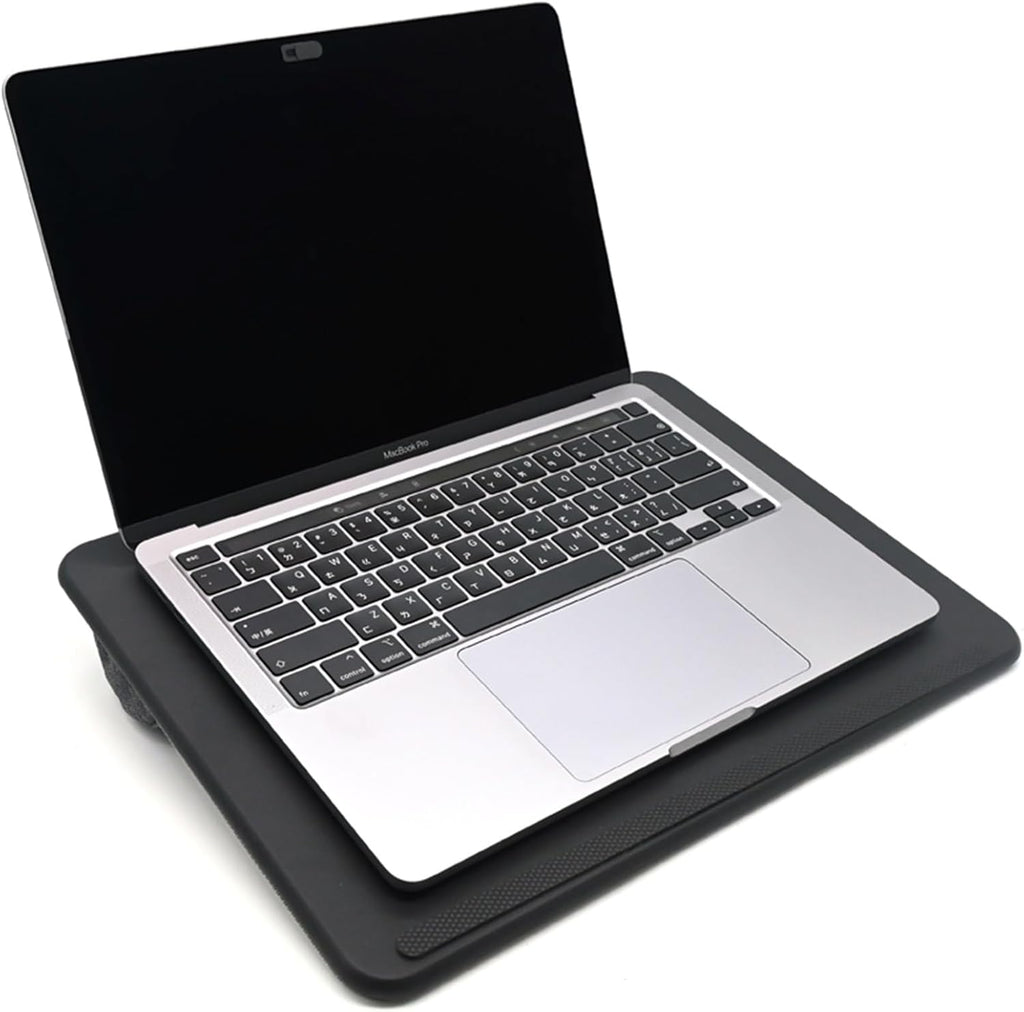 Lap Desk with Soft Cushion and Wrist Rest – Portable Laptop Desk for Bed, Couch & Home Office, PU Surface Tray with Handle for 15.6 inch Laptop (Medium, Black)