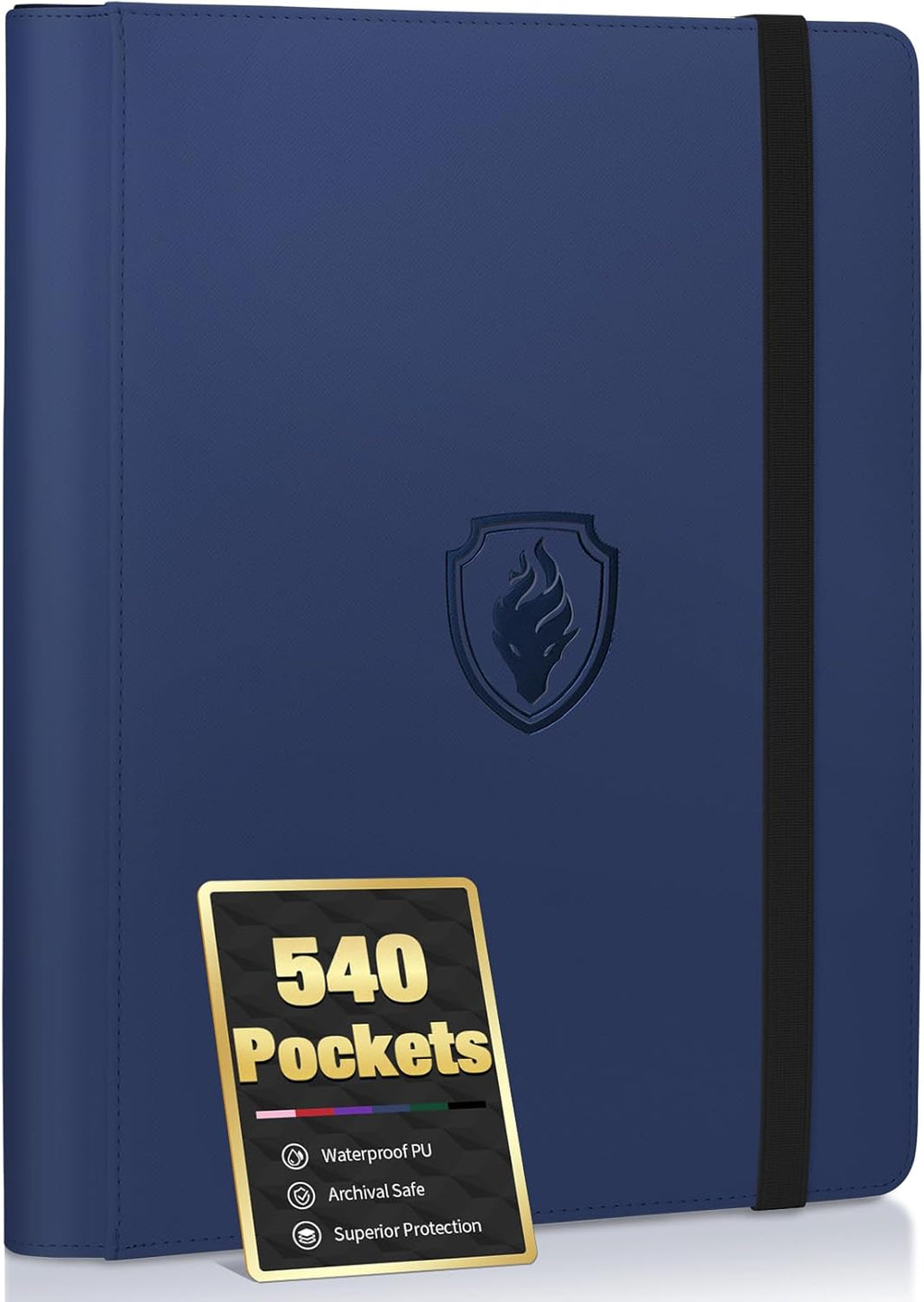 Premium 9 Pocket Card Binder for 540 Cards, Fabmaker PU Cover Trading Card Binder, Sturdy Card Collection Album, Sleek Card Holder Folders for YuGiOh, MTG, TCG, Game Cards & Sports Cards, Navy Blue