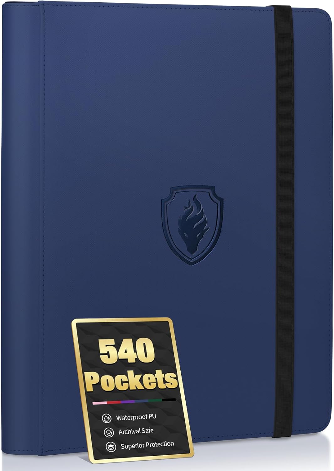 Premium 9 Pocket Card Binder for 540 Cards, Fabmaker PU Cover Trading Card Binder, Sturdy Card Collection Album, Sleek Card Holder Folders for YuGiOh, MTG, TCG, Game Cards & Sports Cards, Navy Blue