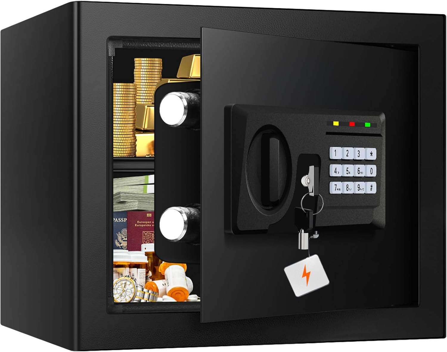 1.6 Cuft Fire proof Safes for HOME USE, Anti-Theft Digital Security Safety Box with Programmable Keypad and Spare Keys, Home Safes Fireproof Waterproof for Money Medicine Document Valuables