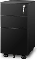 DEVAISE 3 Drawer File Cabinet with Lock, Metal Rolling Filing Cabinets for Home Office, Small Under Desk Cabinet with Slim Width (11.8 inch), Black