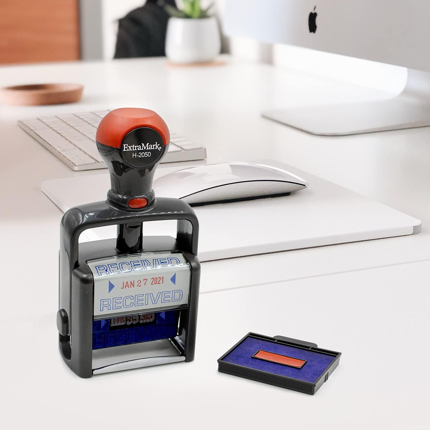 Heavy Duty Style Office Date Stamp with Denied - Self Inking Dater - Style C - Blue & Red Ink Color