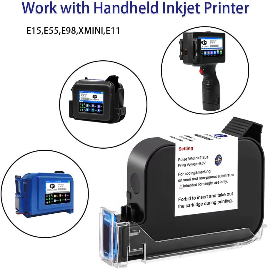 0.5" 42ml Quick-Drying W6900K Ink Cartridge for 0.5inch/12.7mm Handheld Inkjet Printer E55/E15/E98/E11/E12/E16, Black