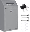 Metal Donation Box Collection Safe Suggestion Box with Lock Wall Mounted Mailbox Delivery Ballot Case Key Drop Case for Home Office Outdoor Door (Grey, 10.24 x 5.71 x 2.95 Inch)