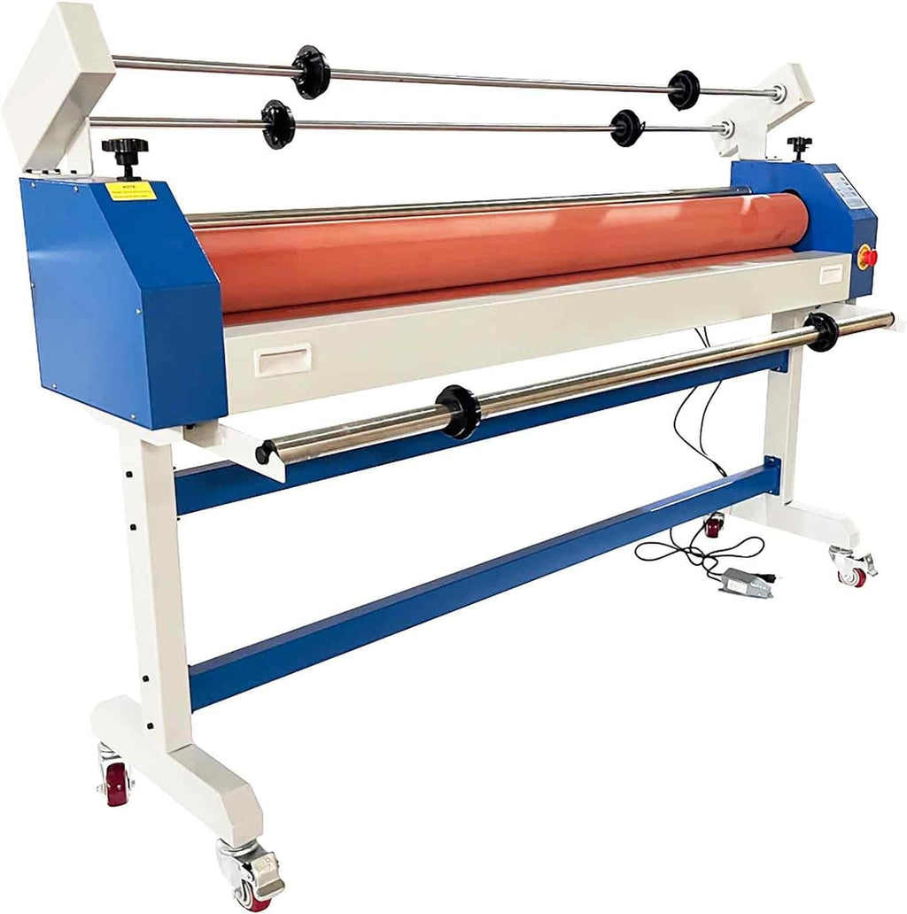 63in(1600mm) 110V Semi-auto Cold Laminating Machine with Soft Rubber Roller, Electric/Manual, Adjustable Speed Laminator with Foot Pedal, for Cold Mounting Photos