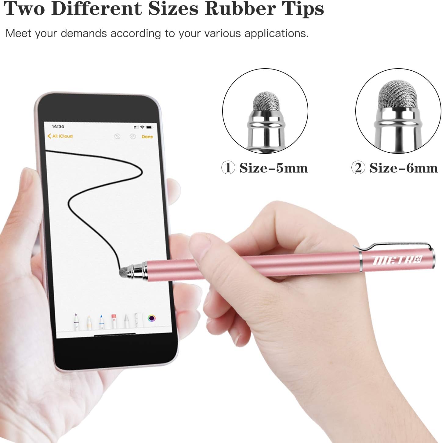 METRO Universal Stylus Pens for Touch Screens - High Sensitivity Capacitive Stylus Fiber Tips 2 in 1 Touch Screen Pen with 8 Extra Tips for iPad iPhone Android Phone Chromebook All Touchscreen Tablets