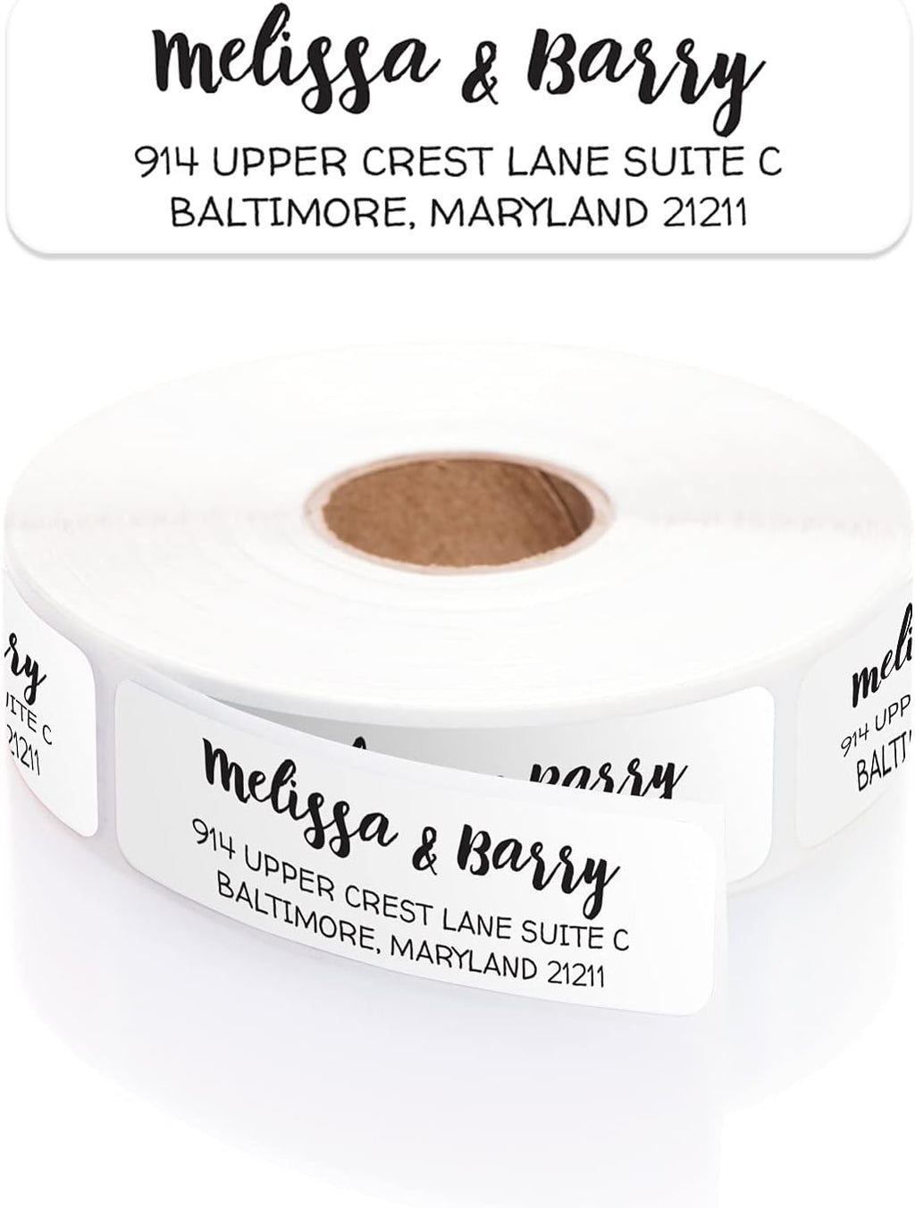 White Modern Rolled Address Labels/Roll of 500 Personalized Address Labels/Designer Return Address Stickers in Elegant Plastic Dispenser