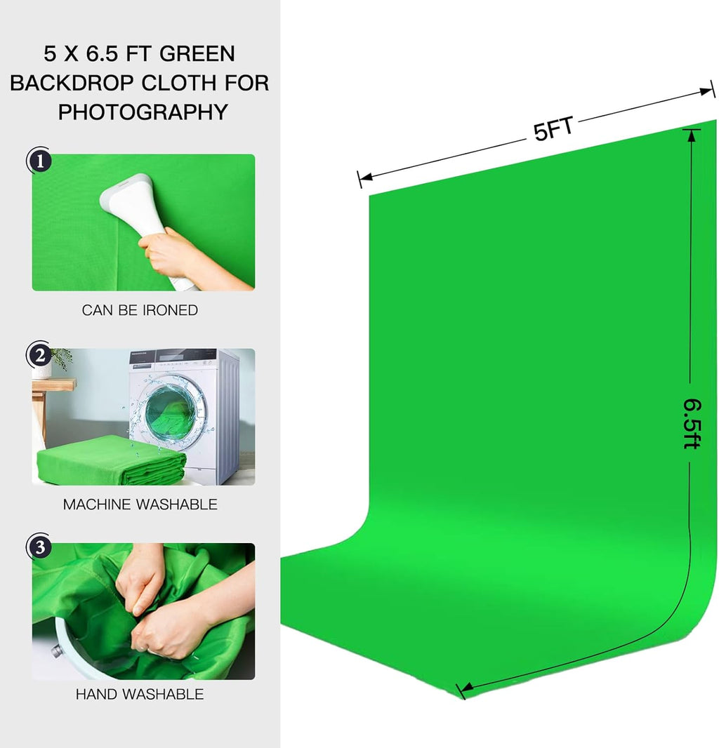 Green Screen Backdrop with Stand Kit, BEIYANG 6.5 X 5 Ft Portable Backdrop Stand Kit with Carrying Bag and 5 Clamps for Streaming, Video conferences and interviews