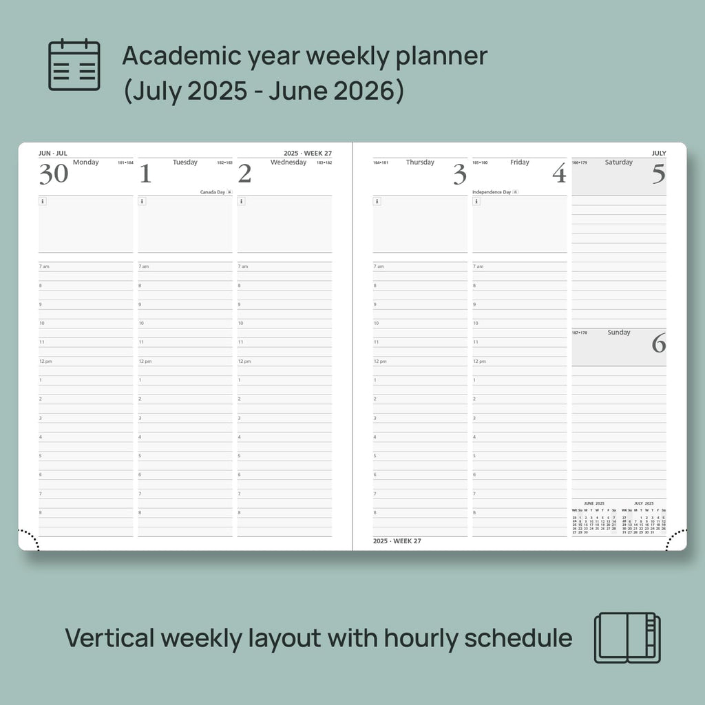 POPRUN Planner 2025-2026 (Large - 8.5'' x 10.5'') Academic Weekly Calendar (July 2025 - June 2026) with Hourly Time Slots, Monthly Tabs, 100GSM Thick Papers, Leather Soft Cover - Pink