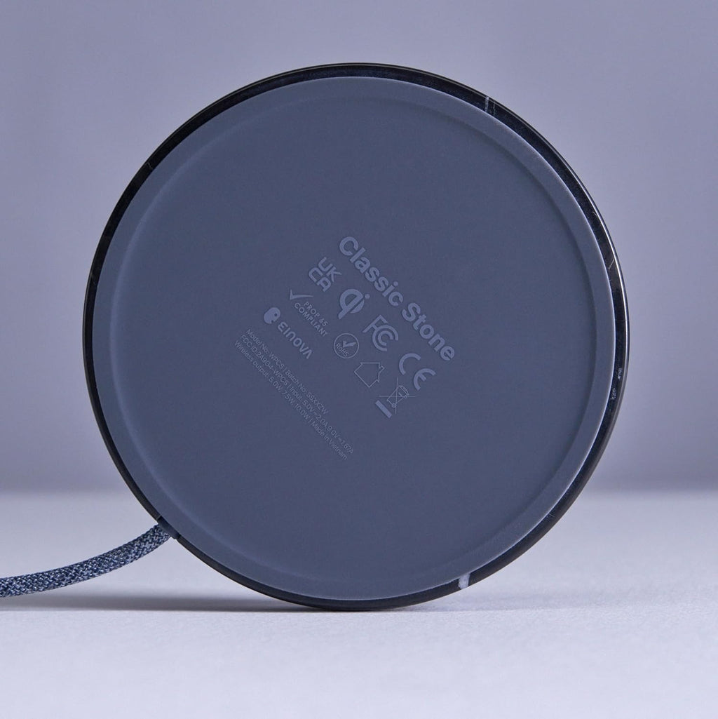 Einova Classic Stone – Marble Wireless Charging Pad Designed in Italy, Integrated 6 ft USB-C Cable, Smartphones, Wireless Earbuds, Smartwatches – Black Marquina Marble