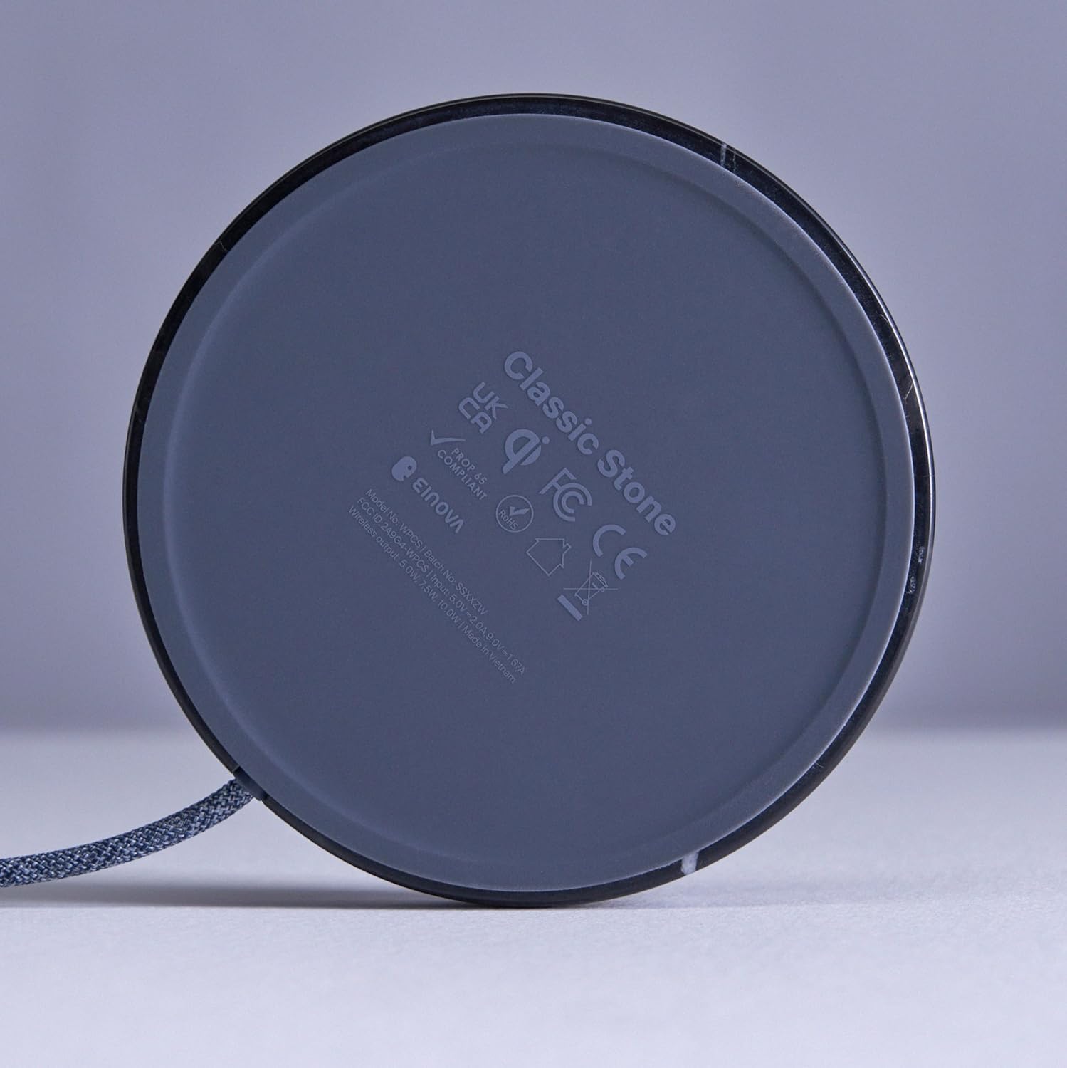 Einova Classic Stone – Marble Wireless Charging Pad Designed in Italy, Integrated 6 ft USB-C Cable, Smartphones, Wireless Earbuds, Smartwatches – Black Marquina Marble