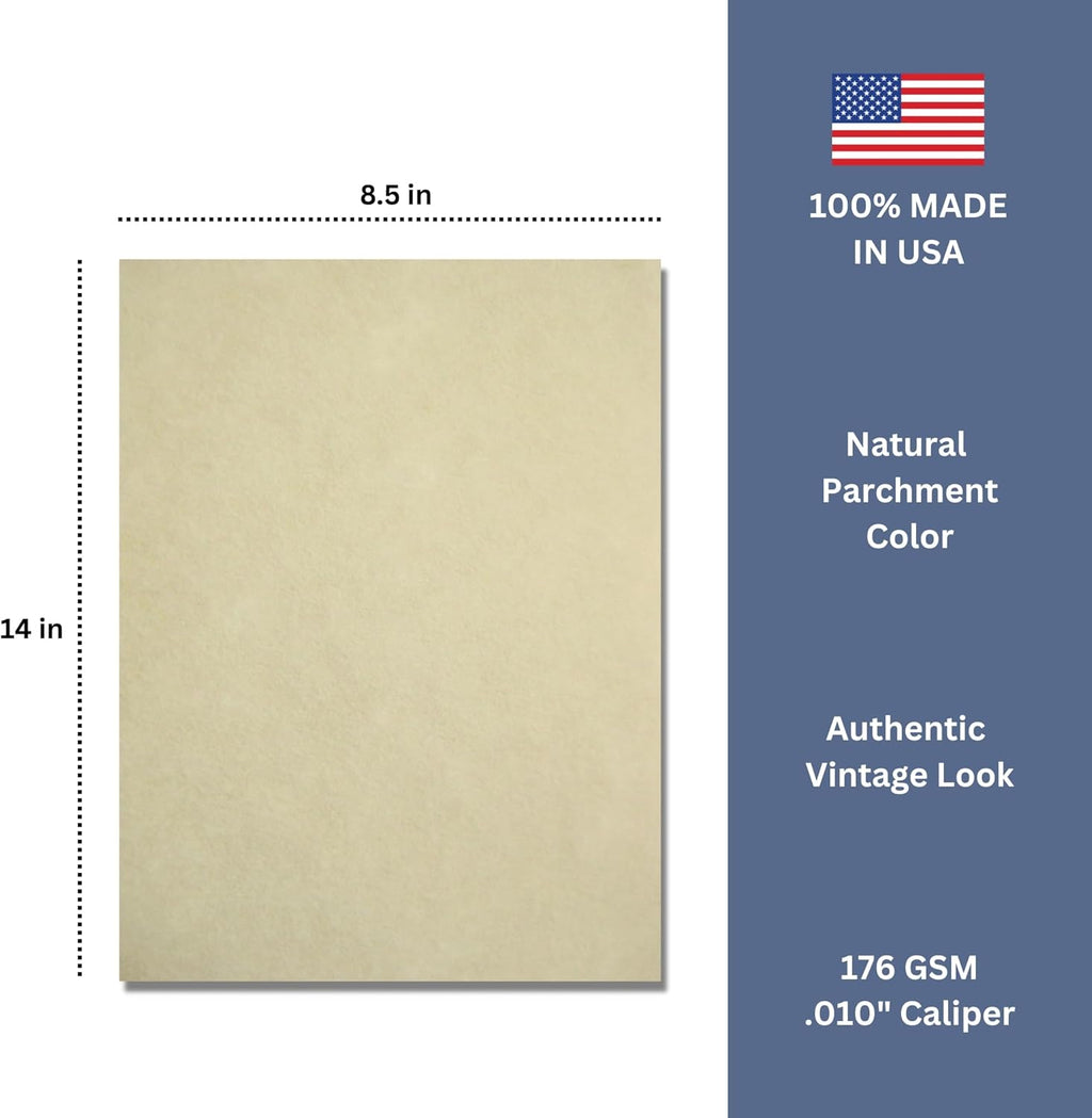 25 Natural Parchment 65lb Cover Paper Sheets 8.5X14 Inches Cardstock Weight Colored Sheets 8.5" X 14" (8.5X14 Inches) Legal|Menu Size - Printable Old Parchment Semblance