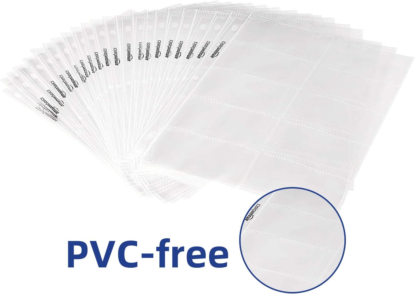 Amazon Basics Plastic Business Card Holder, Protector Sleeves for 3-Ring Binder, Transparent, 25-Pack